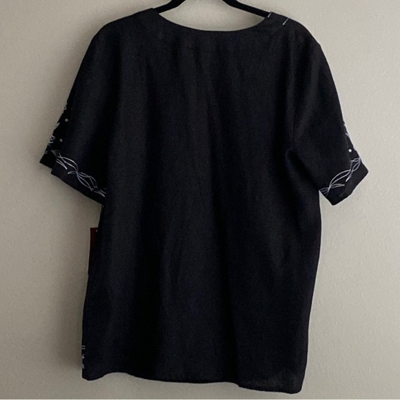 JM Collection Black Linen Short Sleeve Top Shirt Blouse size 16 - Picture 5 of 7